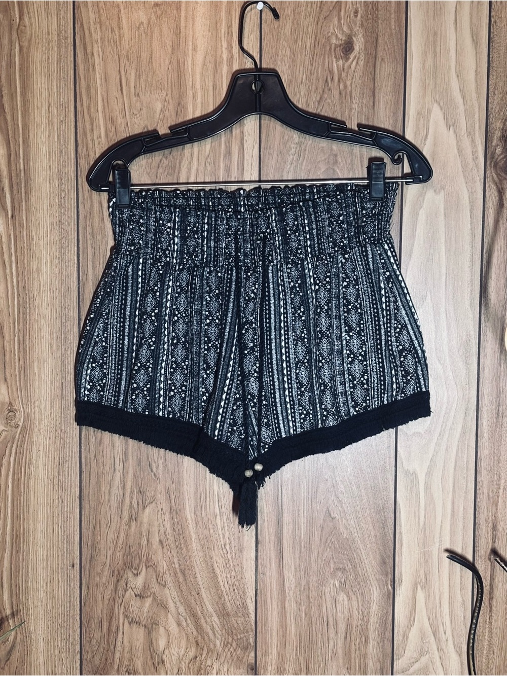 No Boundaries Black Patterned High-Waits Smocked Shorts